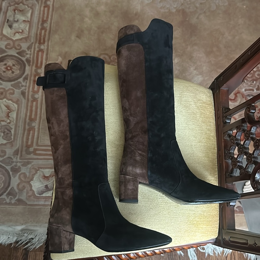 Roger Vivier Two Tone Black Brown Knee High Pull On Boots Size 39.5 US 9 - Picture 6 of 16